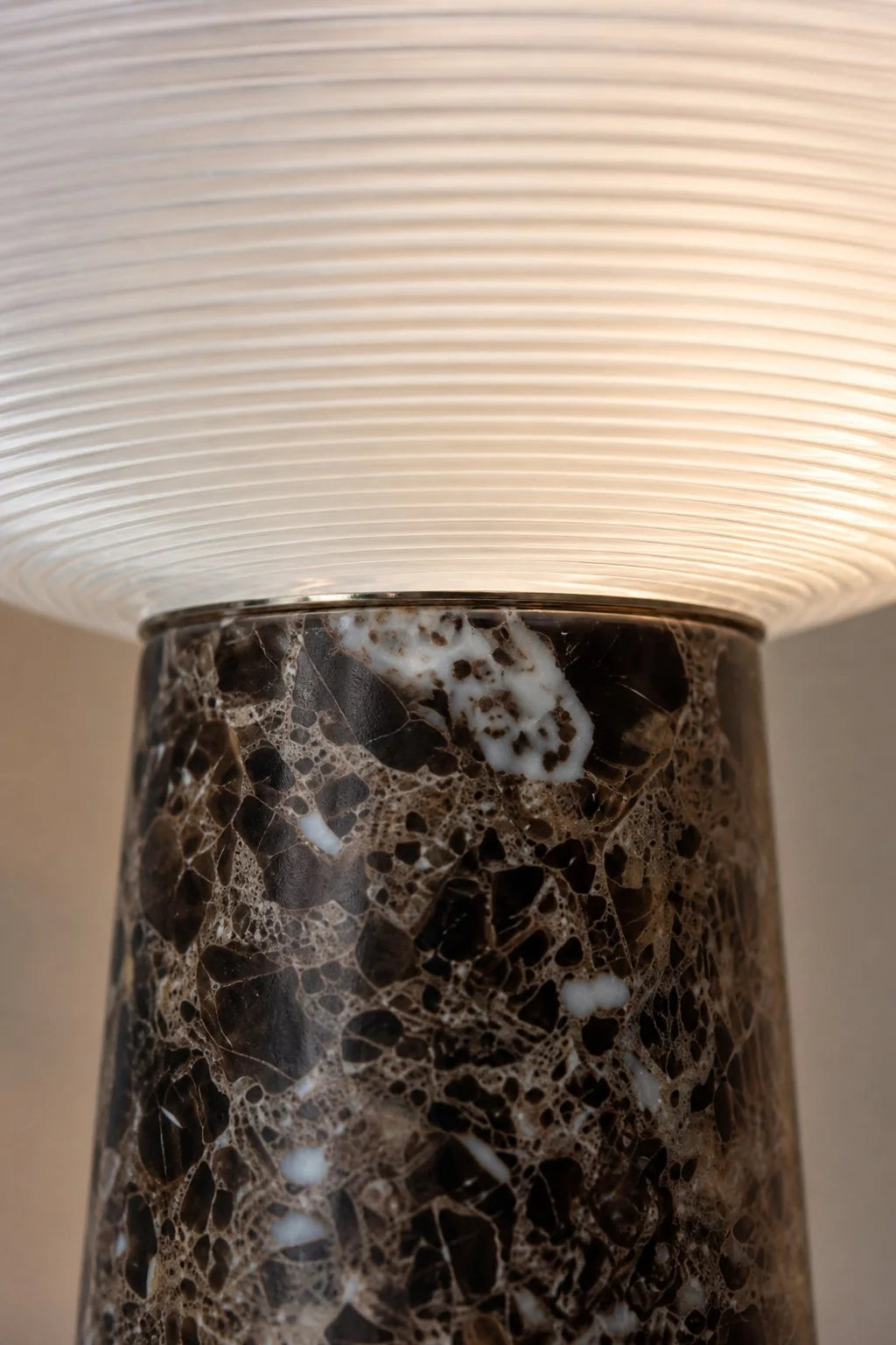 Maison Moya - Brioche Ribbed Glass Marble Table Lamp - closeup detail