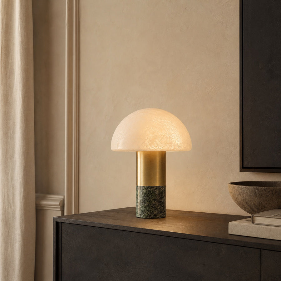 Lampe à poser dôme en travertin Pâle